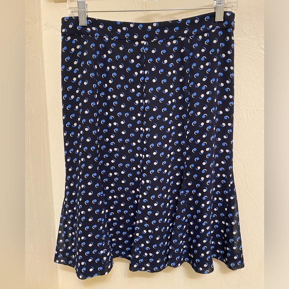 Talbots 6 Navy Blue Geo Dot Georgette Fit & Flare Skirt - Picture 1 of 7